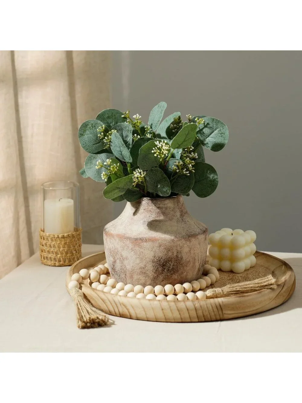 5.3 Inch Small Terracotta Ceramic Farmhouse Vase With Handles For Living Room